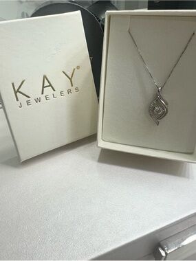 Kay Jewelers Silver-tone Swirl Pendant Necklace with Clear Stone